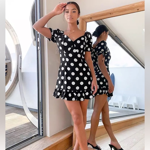 MISSGUIDED Petite Polka Dot Puff Sleeve Mini Dress US 4/S - Picture 4 of 8